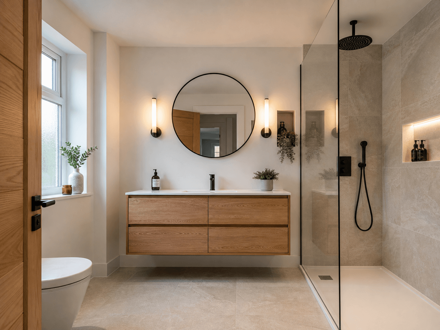 Warm contemporary bathroom profile